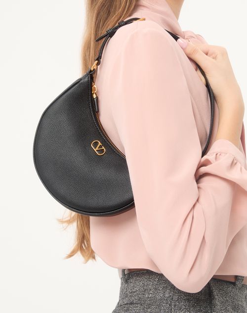 Valentino Garavani - Vlogo Signature Mini Hobo Bag In Grainy Calfskin - Black - Woman - Shoulder Bags